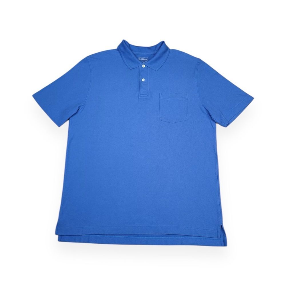 L. L. Bean Large Cotton Short Sleeve Polo Shirt Pocket Blue Casual Weekend Chill
